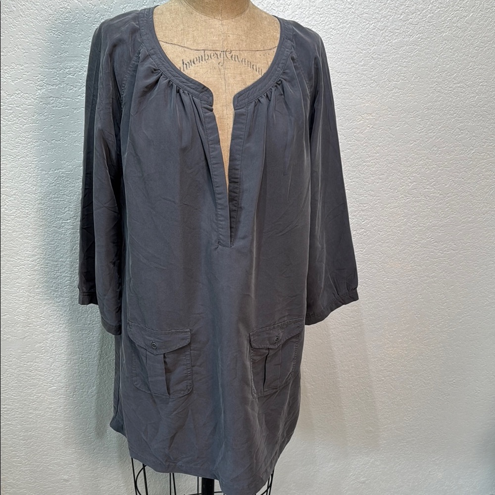Coldwater Creek Women Charcoal Tunic‎ 3/4 Sleeve Top Size Large